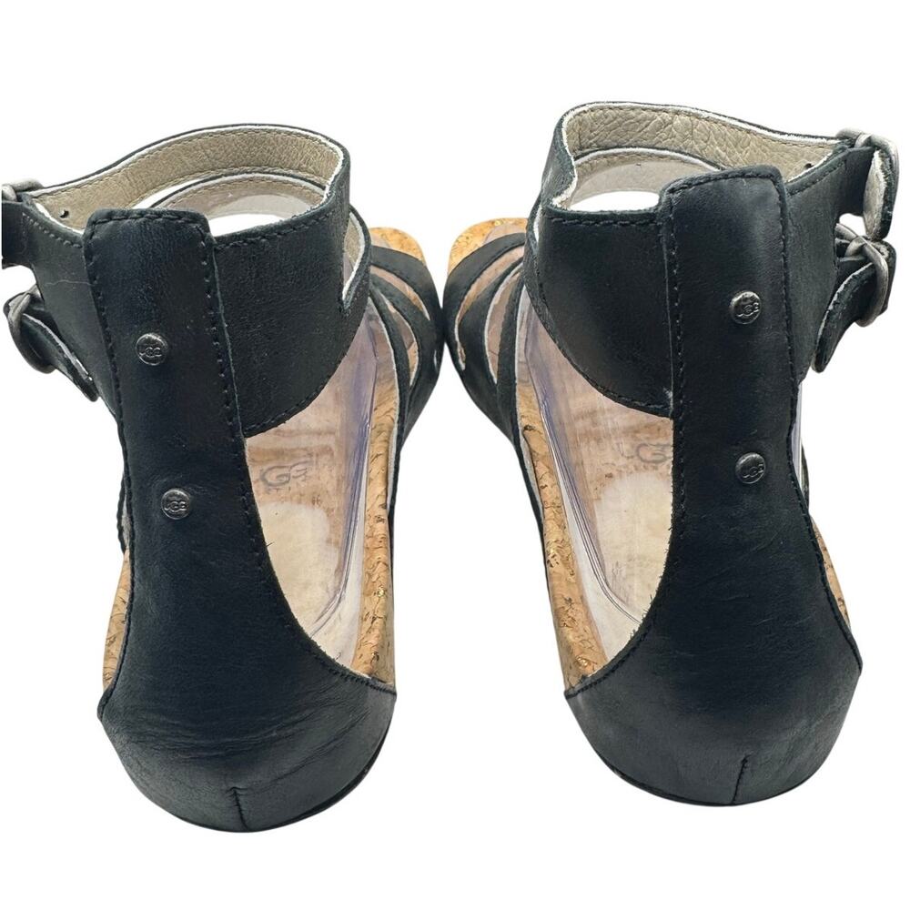 UGG Australia Sechura Gladiator Sandals Sheepskin Heel Black Size 8 - Picture 5 of 9